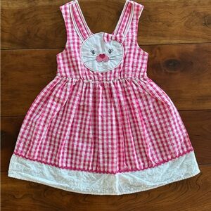 Nannette Pink Gingham Dress with Bunny Design